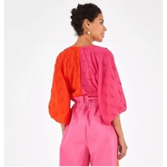 Farm Rio pink & red puff sleeve wrap blouse - Picture 7 of 7